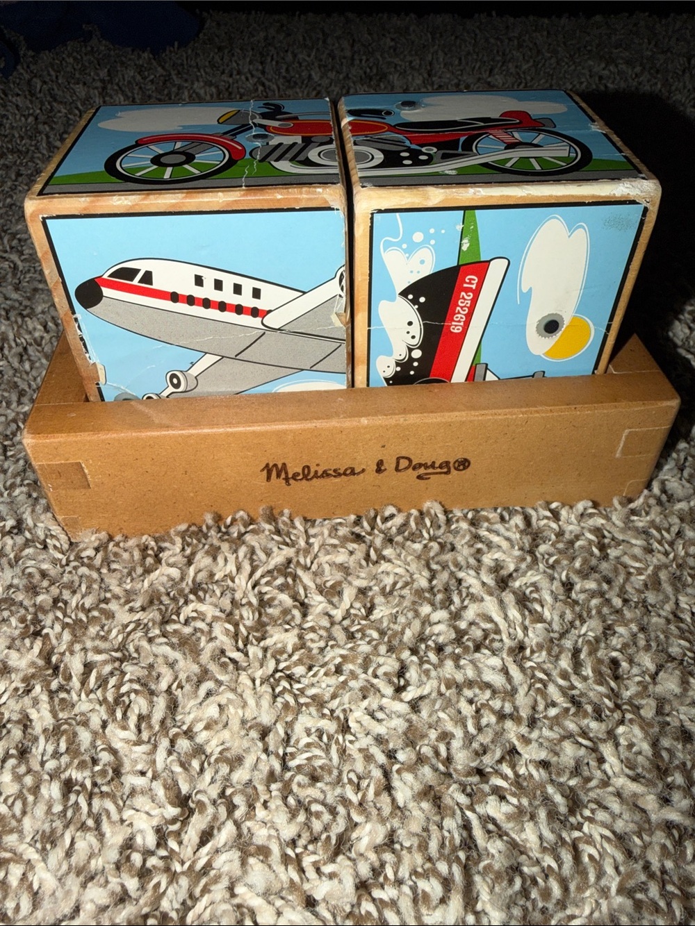 Melissa & Doug Wooden Transport Puzzle Blocks - Blue, Red, White